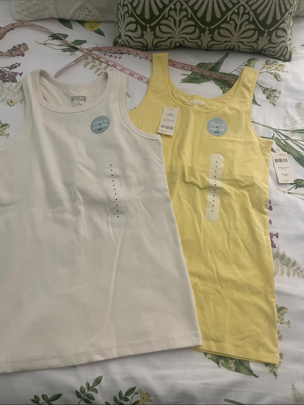 Duluth Trading Co White and Yellow Ribbed & Plain Tank Tops - 2 Pack